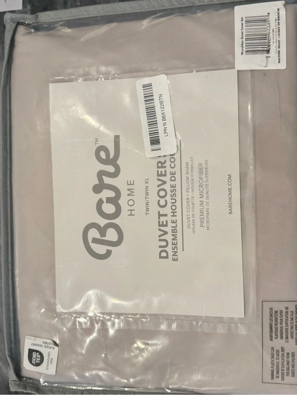 NEW Bare Home Microfiber Duvet Cover Set - Twin/Twin Extra Long. Color: Fog